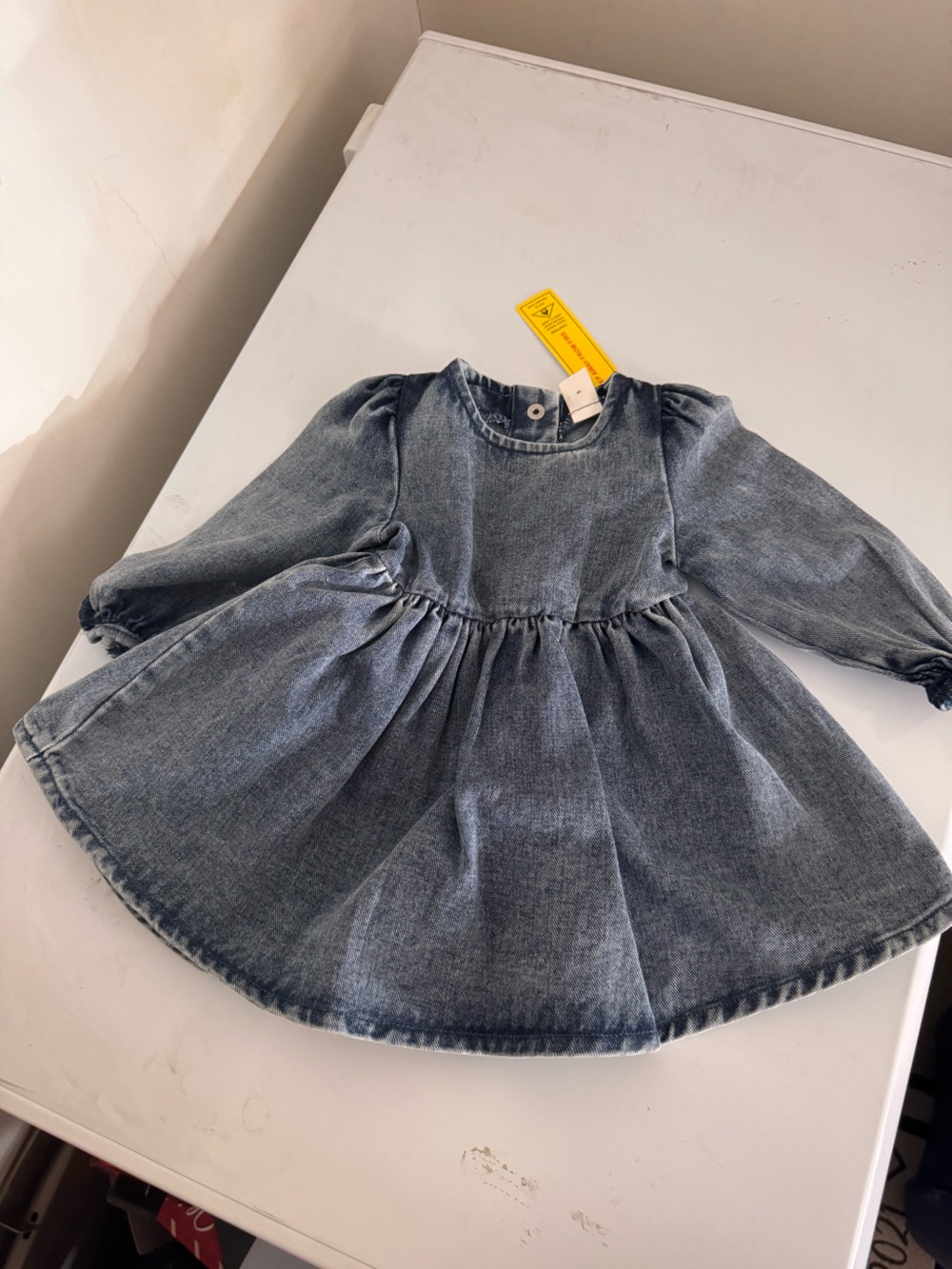 SHEIN Washed Blue Denim Puff Sleeve Baby Top